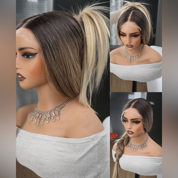 Full Front lace 30 In Ombre Dark BlondeWig in straight hair